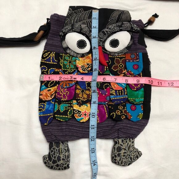 Womens Crossbody Patchwork Fabric Owl Purse - Picture 9 of 9
